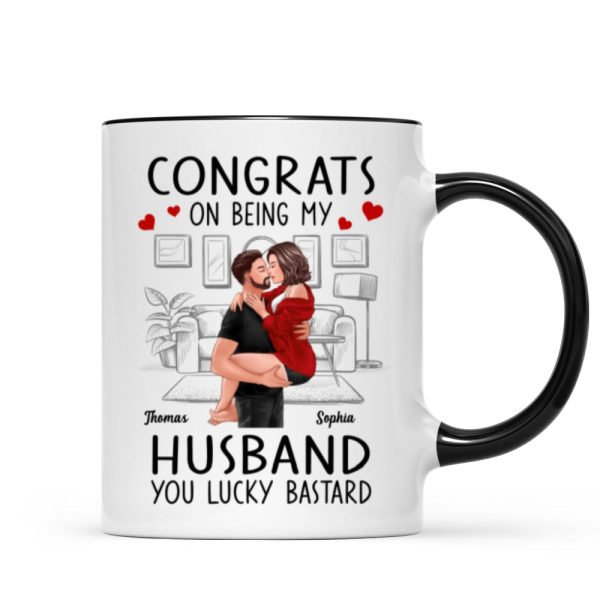 Congrats On Being My Boyfriend Husband Man Holding Woman Kissing Personalized Mug