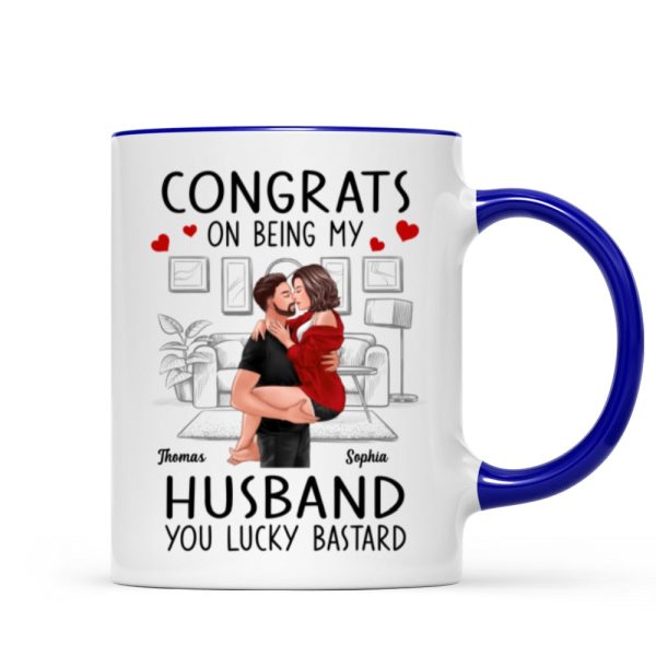 Congrats On Being My Boyfriend Husband Man Holding Woman Kissing Personalized Mug
