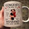 Congrats On Being My Boyfriend Husband Man Holding Woman Kissing Personalized Mug