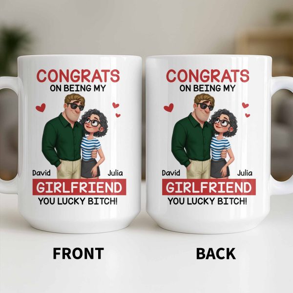 Congrats On Being My Girlfriend, Couple With Hearts - Personalized Custom Coffee Mug - CPL1344_MG