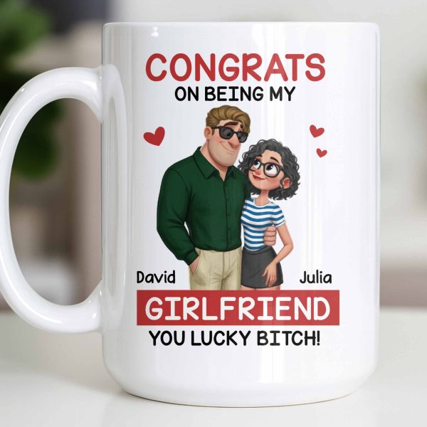 Congrats On Being My Girlfriend, Couple With Hearts - Personalized Custom Coffee Mug - CPL1344_MG