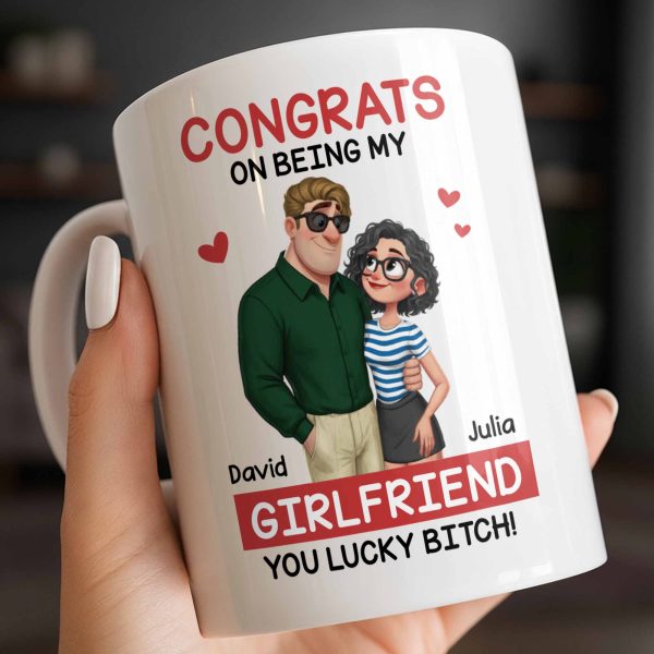 Congrats On Being My Girlfriend, Couple With Hearts - Personalized Custom Coffee Mug - CPL1344_MG