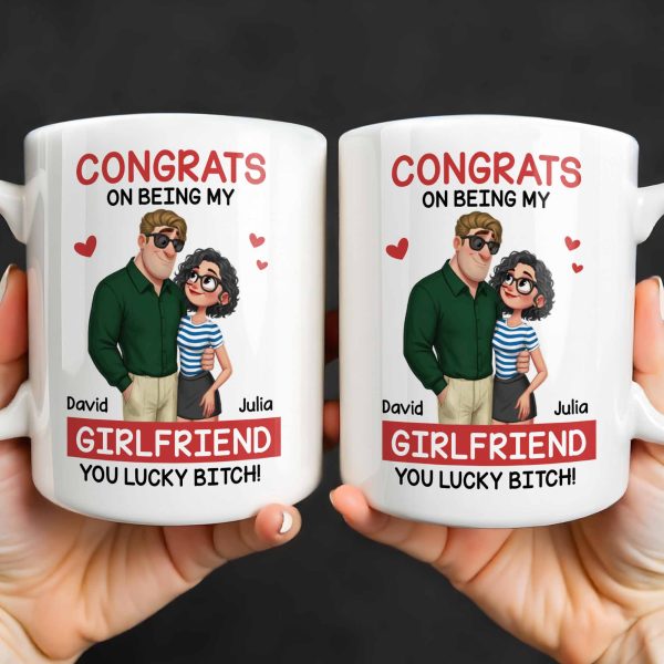 Congrats On Being My Girlfriend, Couple With Hearts - Personalized Custom Coffee Mug - CPL1344_MG