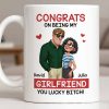 Congrats On Being My Girlfriend, Couple With Hearts - Personalized Custom Coffee Mug - CPL1344_MG