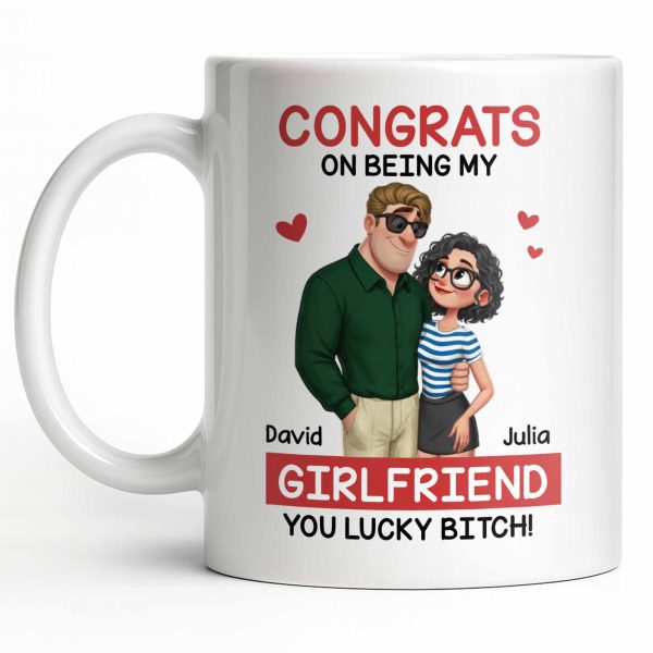 Congrats On Being My Girlfriend, Couple With Hearts - Personalized Custom Coffee Mug - CPL1344_MG