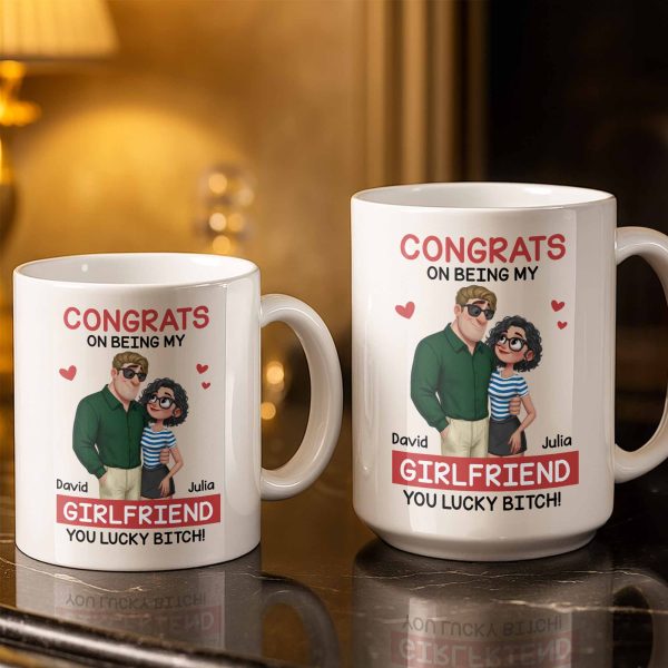 Congrats On Being My Girlfriend, Couple With Hearts - Personalized Custom Coffee Mug - CPL1344_MG