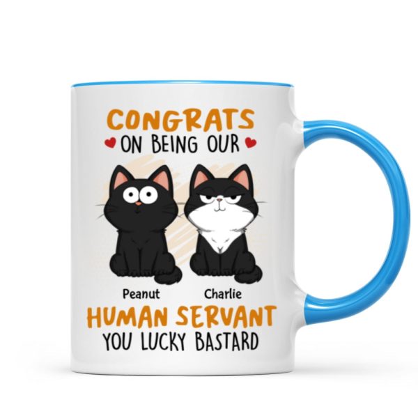 Congrats On Being My Human Servant Funny Cat Expression Personalized Mug