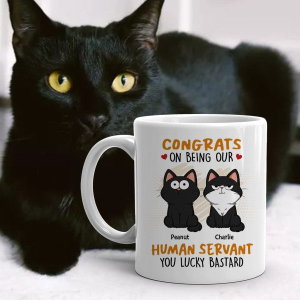 Congrats On Being My Human Servant Funny Cat Expression Personalized Mug