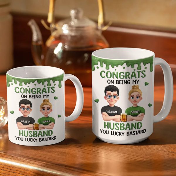 Congrats On Being My Husband 3D Effect Couple - Personalized White Edge-to-Edge Mug