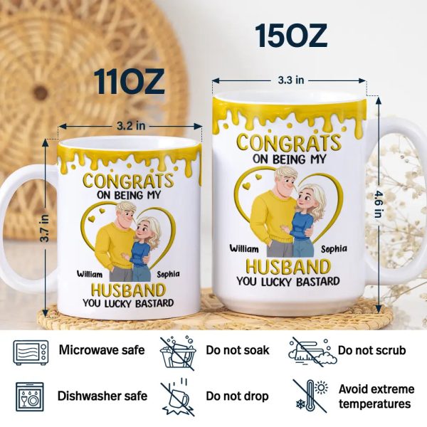 Congrats On Being My Husband Animate Hugging Couple - Personalized White Edge-to-Edge Mug