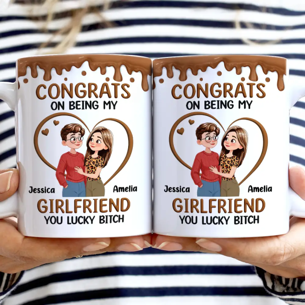 Congrats On Being My Husband Animate Hugging Couple - Personalized White Edge-to-Edge Mug