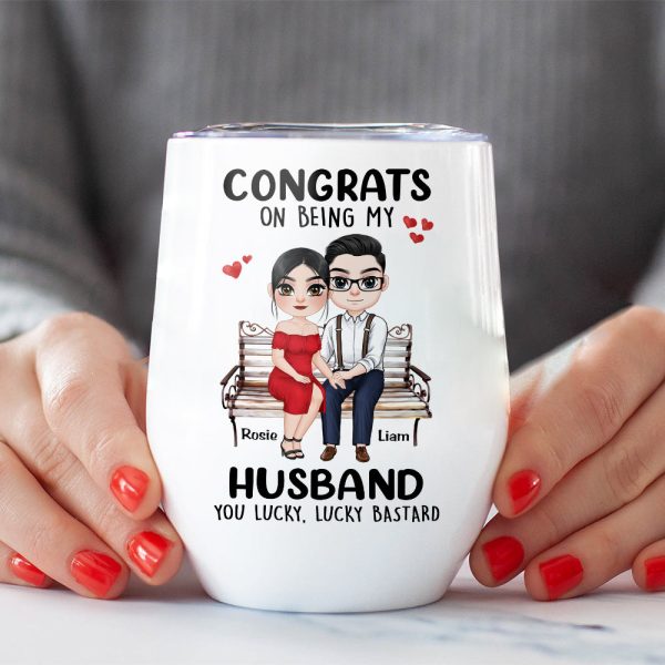 Congrats On Being My Husband, Gift For Couple, Personalized Mug, Couple Sitting Mug, Couple Gift