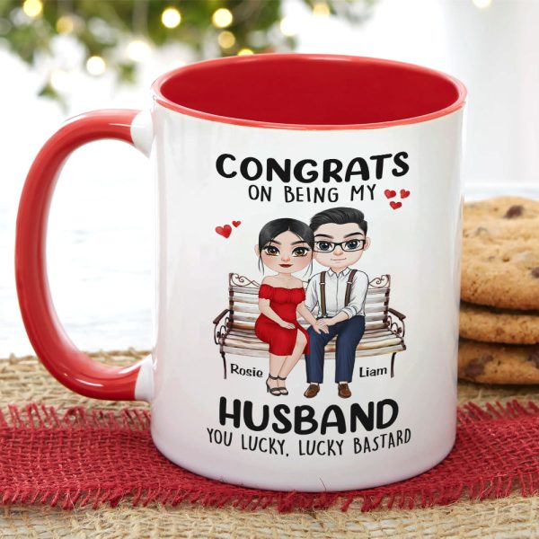 Congrats On Being My Husband, Gift For Couple, Personalized Mug, Couple Sitting Mug, Couple Gift