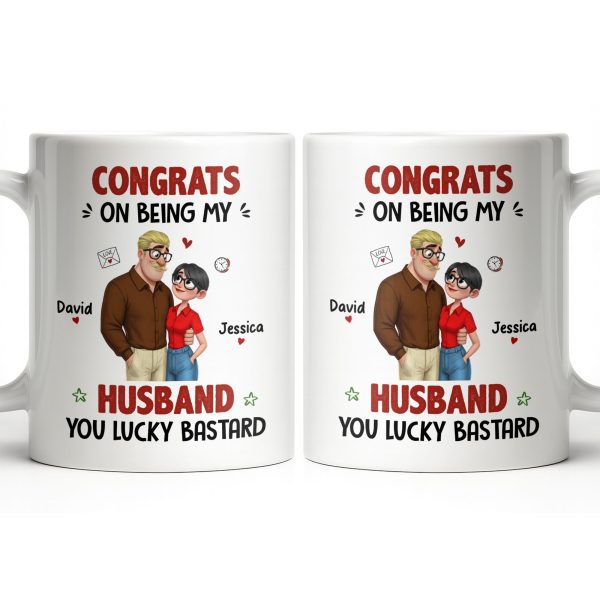 Congrats On Being My Husband, Hearts and Couple Design - Personalized Custom Coffee Mug - CPL1338_MG