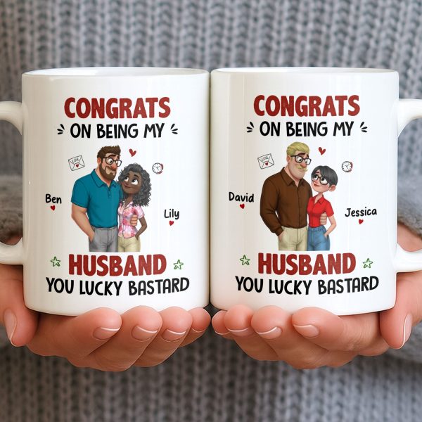 Congrats On Being My Husband, Hearts and Couple Design - Personalized Custom Coffee Mug - CPL1338_MG