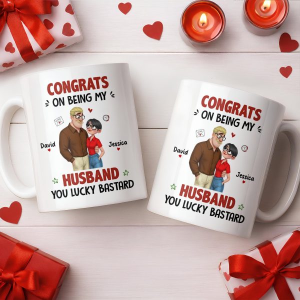 Congrats On Being My Husband, Hearts and Couple Design - Personalized Custom Coffee Mug - CPL1338_MG