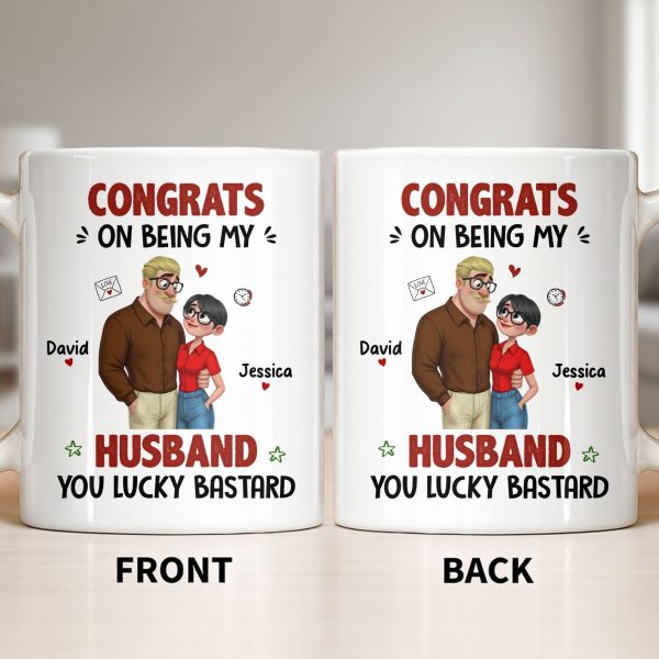 Congrats On Being My Husband, Hearts and Couple Design - Personalized Custom Coffee Mug - CPL1338_MG
