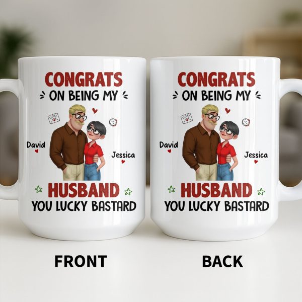 Congrats On Being My Husband, Hearts and Couple Design - Personalized Custom Coffee Mug - CPL1338_MG