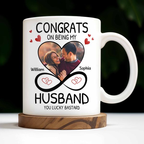 Congrats On Being My Husband With Hearts And Infinite Loop Design - Personalized Custom Coffee Mug - CPL437_MG