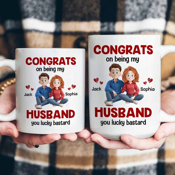 Congrats On Being My Husband You Lucky Bastard - Cartoon Version - Personalized Mug
