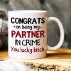 Congrats On Being My Partner In Crime, Gift For Bestie, Peesonalized Mug, Glasses Girl Coffee Mug, Bestie Gift