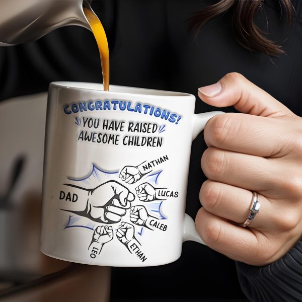 Congratulations! You have raised awesome children, Handshake and Fist Bump - Personalized Custom Coffee Mug - DAD093_MG