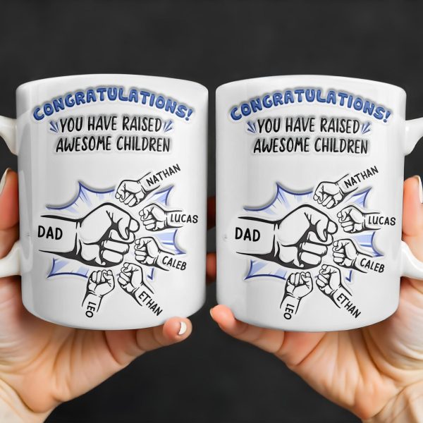 Congratulations! You have raised awesome children, Handshake and Fist Bump - Personalized Custom Coffee Mug - DAD093_MG