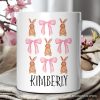Coquette Bunny Pink Bow Easter Personalized Mug, Cute Girly Bunny Spring Gift with Custom Name