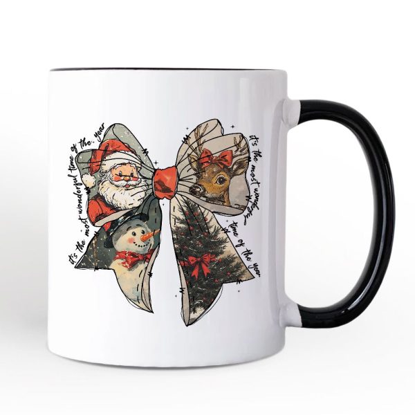 Coquette Christmas Bow Personalized Mug, It's Most Wonderful Time Of The Year Vintage Gift with Custom Name