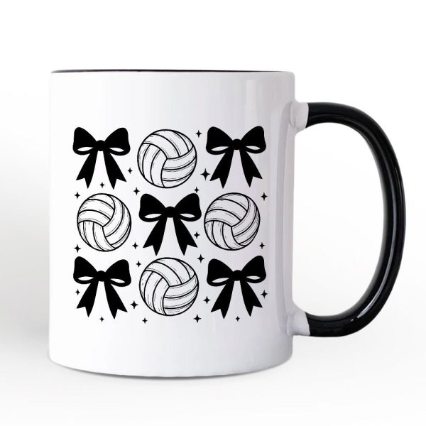Coquette Volleyball Bows Personalized Mug, Cute Athletic Sports Game Day Gift with Custom Name