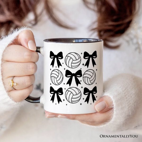Coquette Volleyball Bows Personalized Mug, Cute Athletic Sports Game Day Gift with Custom Name