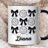 Coquette Volleyball Bows Personalized Mug, Cute Athletic Sports Game Day Gift with Custom Name