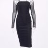 Corset Midi Dress With Mesh Long Sleeve