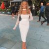 Corset Midi Dress With Mesh Long Sleeve