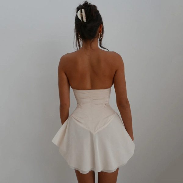 Corset Ribbon Tie-Up Frill Mini Dress