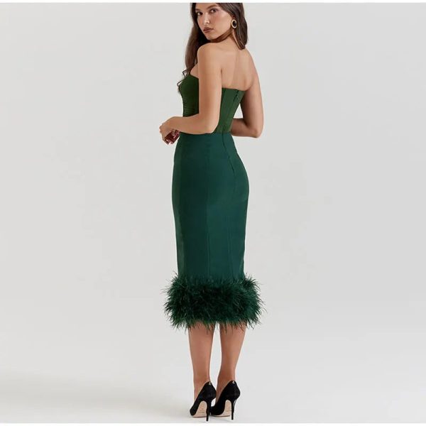 Corset Tube Fur Trim Bodycon Midi Dress