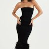 Corset Tube Fur Trim Bodycon Midi Dress