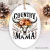 Country Mama Floral Vintage Ornament, Western Buffalo Skull Christmas Gift for Moms