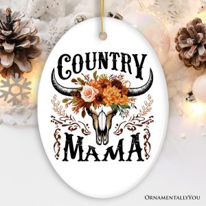 Country Mama Floral Vintage Ornament, Western Buffalo Skull Christmas Gift for Moms