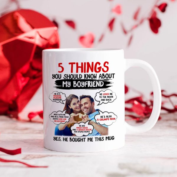 Couple, 5 Things, My Boyfriend, Custom Photo Coffee Mug, Valentine Gift, Couple Gift