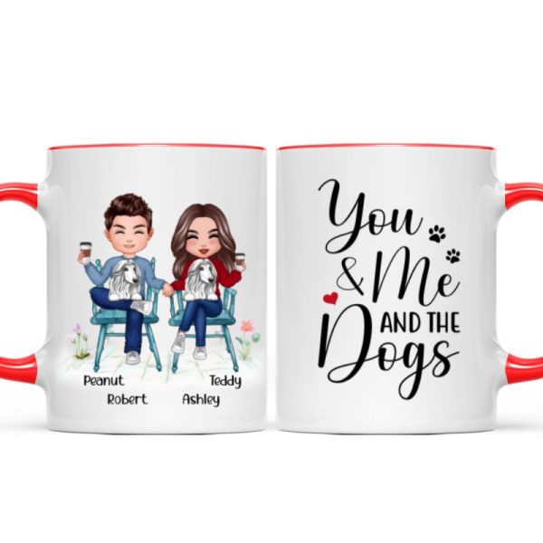 Couple And Dogs Sitting Personalized Mug
