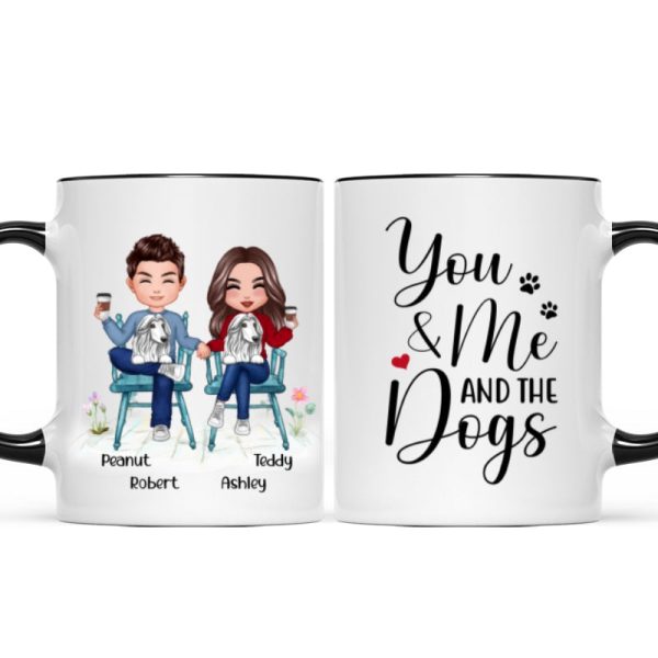 Couple And Dogs Sitting Personalized Mug