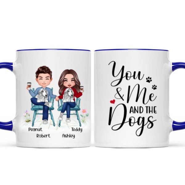 Couple And Dogs Sitting Personalized Mug
