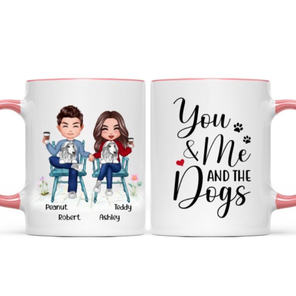 Couple And Dogs Sitting Personalized Mug