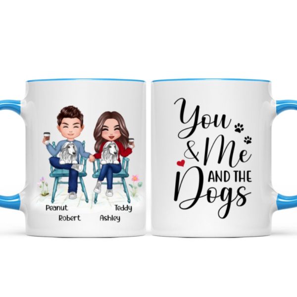 Couple And Dogs Sitting Personalized Mug