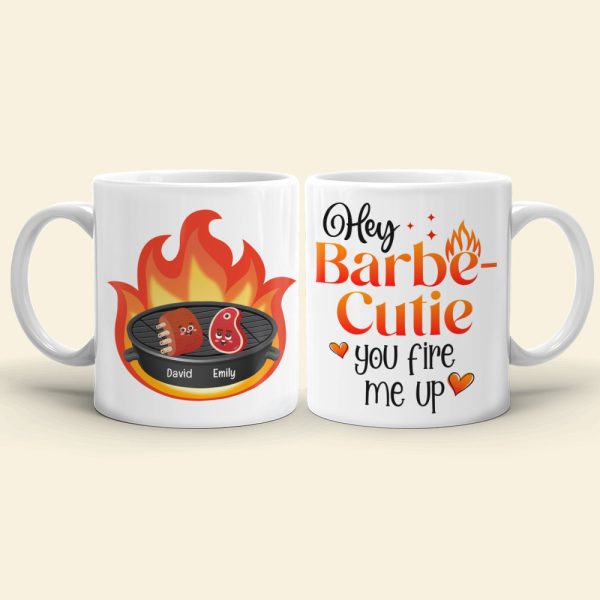 Couple BBQ Hey Barbe-Cutie You Fire Me Up, Personalized Coffee Mug, Funny Couple BBQ Party, Gift For Her/Him