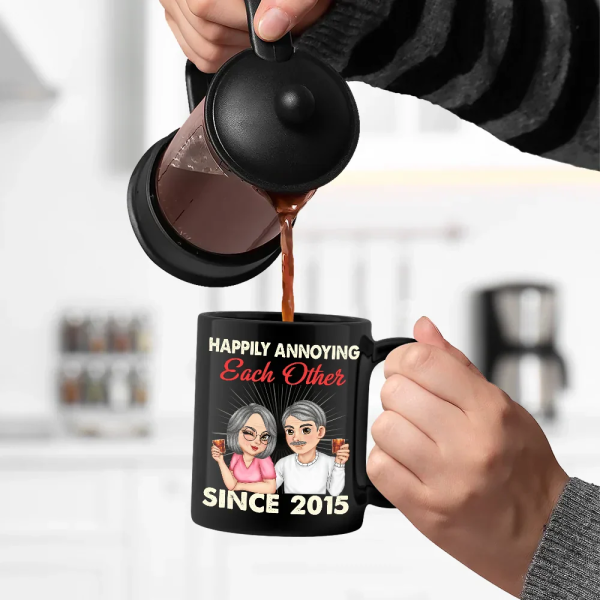 Couple Happily Annoying Each Other - Personalized Black Mug