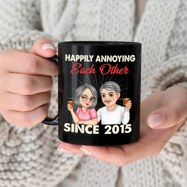 Couple Happily Annoying Each Other - Personalized Black Mug