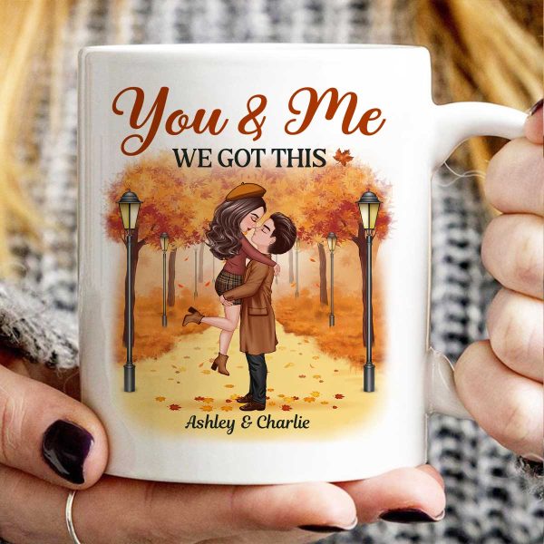 Couple Hugging Kissing In Fall Park Personalized Mug