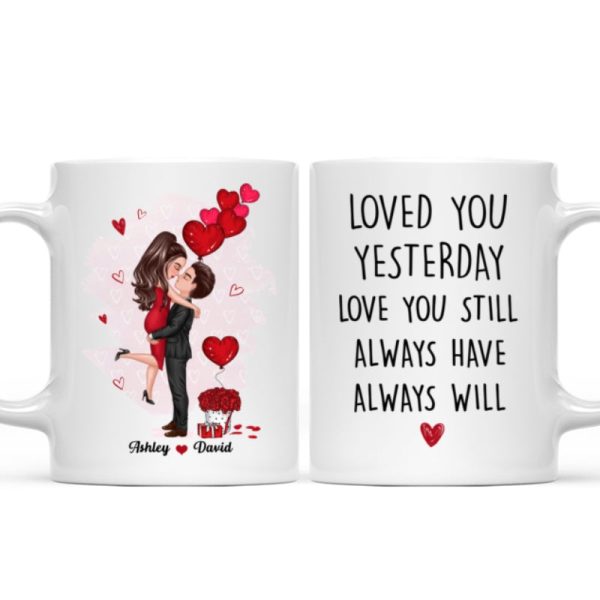 Couple Kissing Loved You Yesterday Gift For Him For Her - Personalized Mug